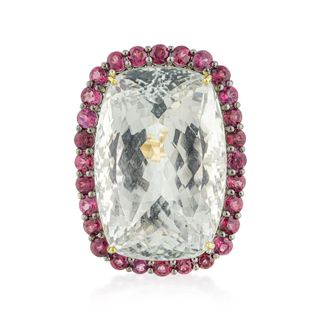 White Topaz Garnet and Diamond Ring