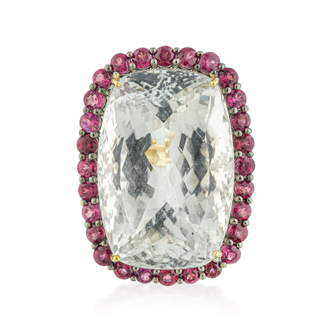White Topaz Garnet and Diamond Ring