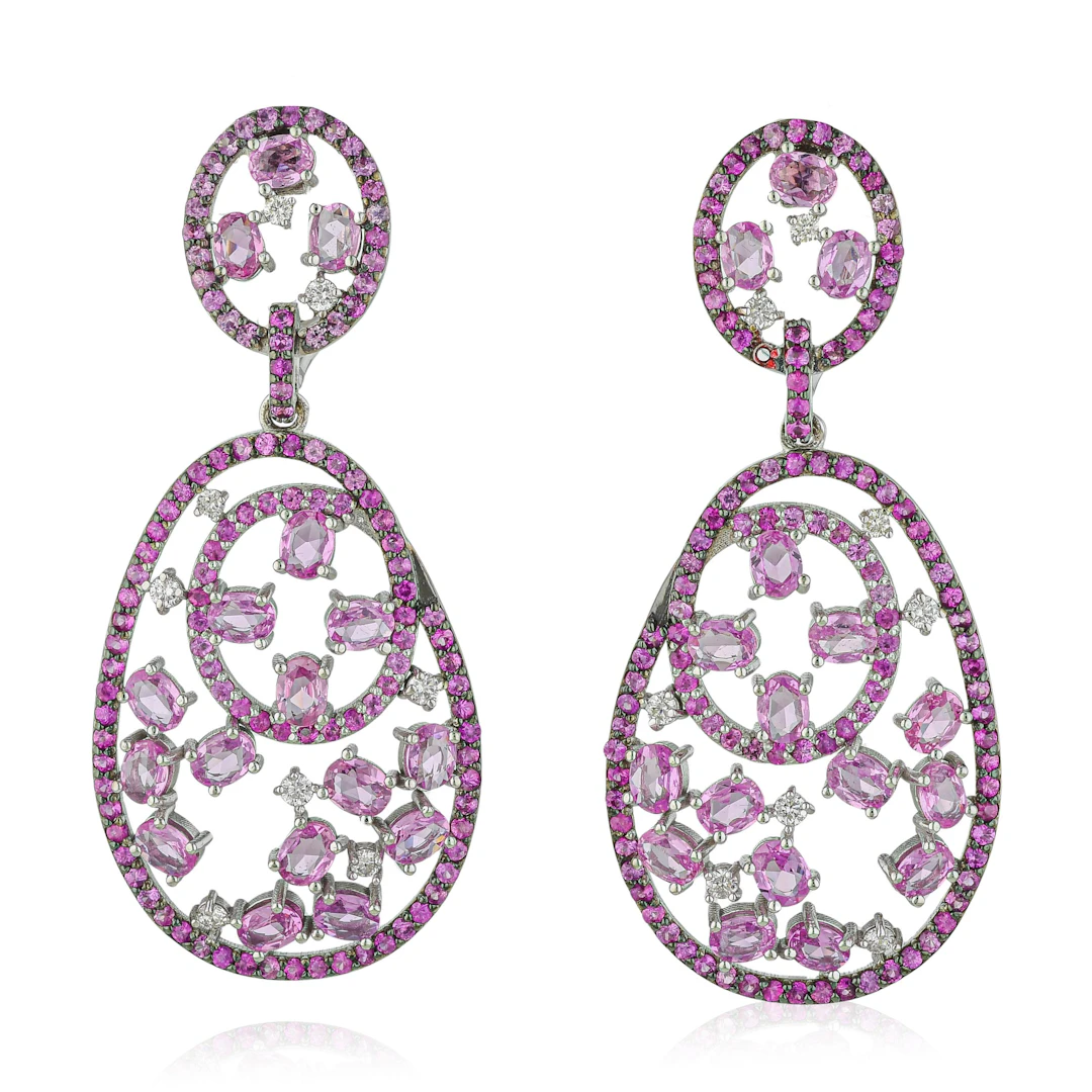 Pink Sapphire and Diamond Drop Earrings