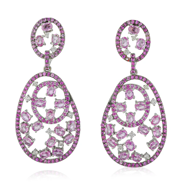Pink Sapphire and Diamond Drop Earrings