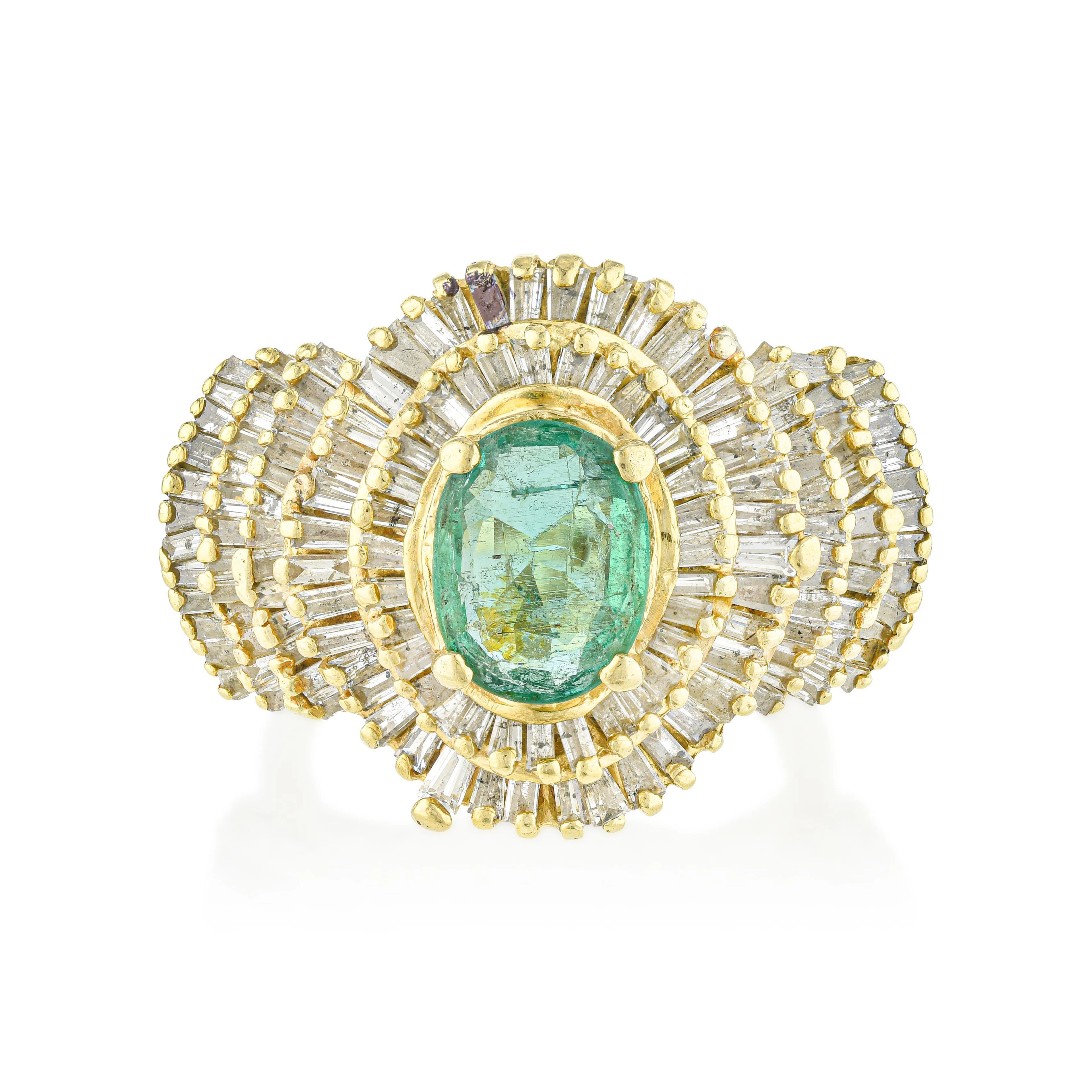 Emerald and Baguette Diamond Cocktail