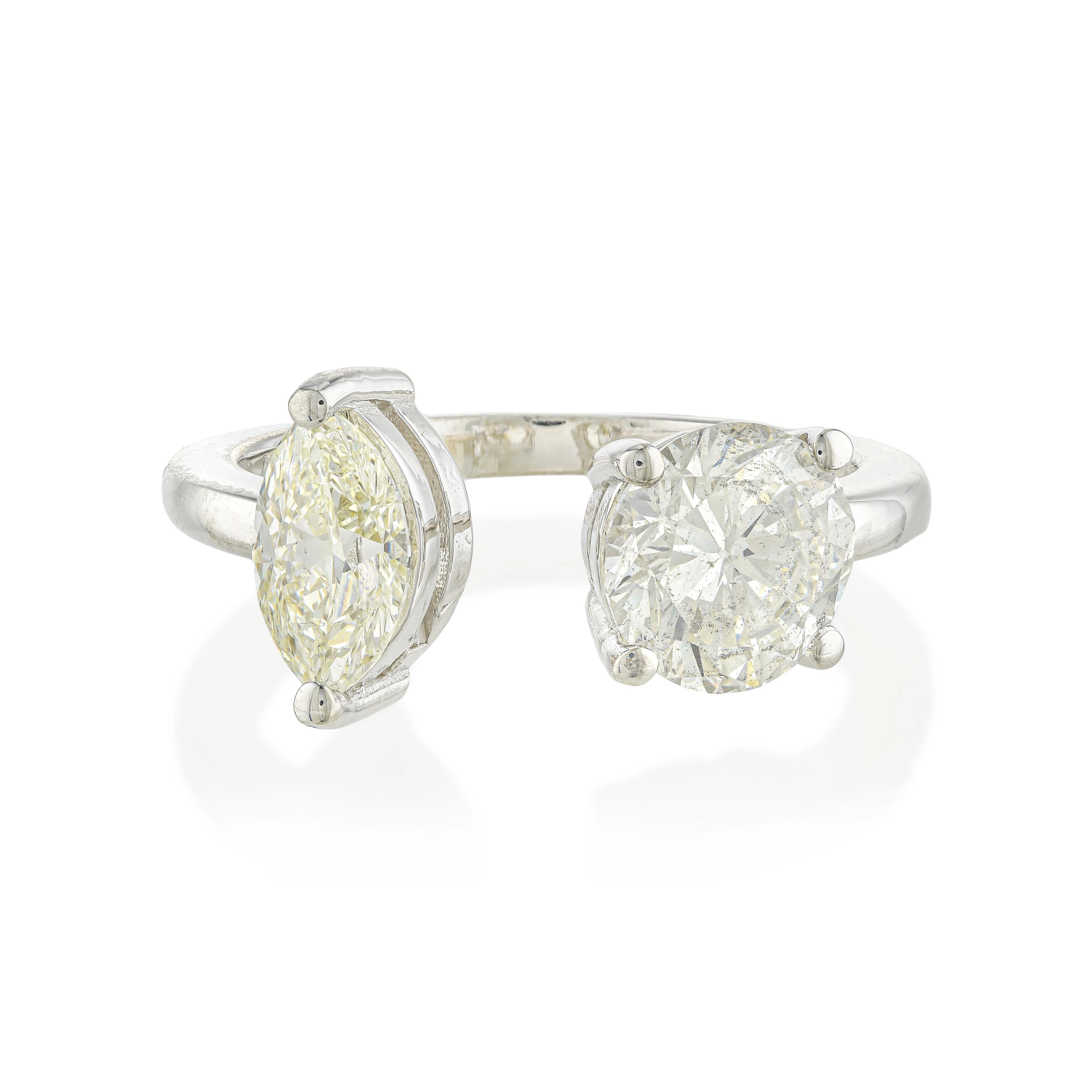 Marquise and Round Brilliant Cut Diamond Toi et Moi Ring