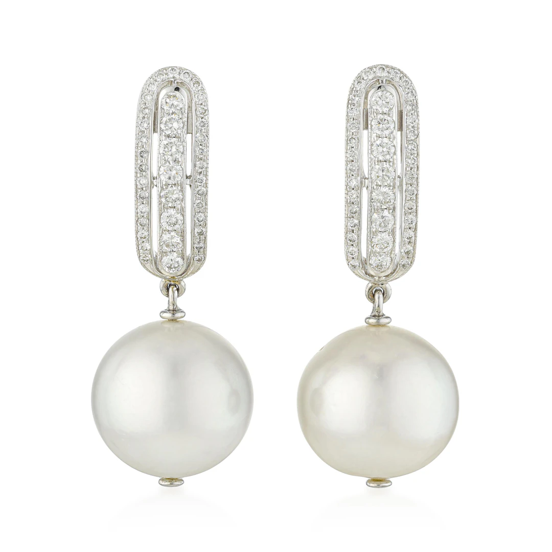 Diamond and Pearl Drop Earrings