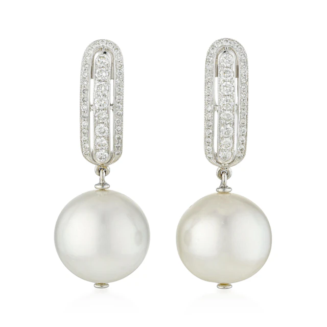 Diamond and Pearl Drop Earrings