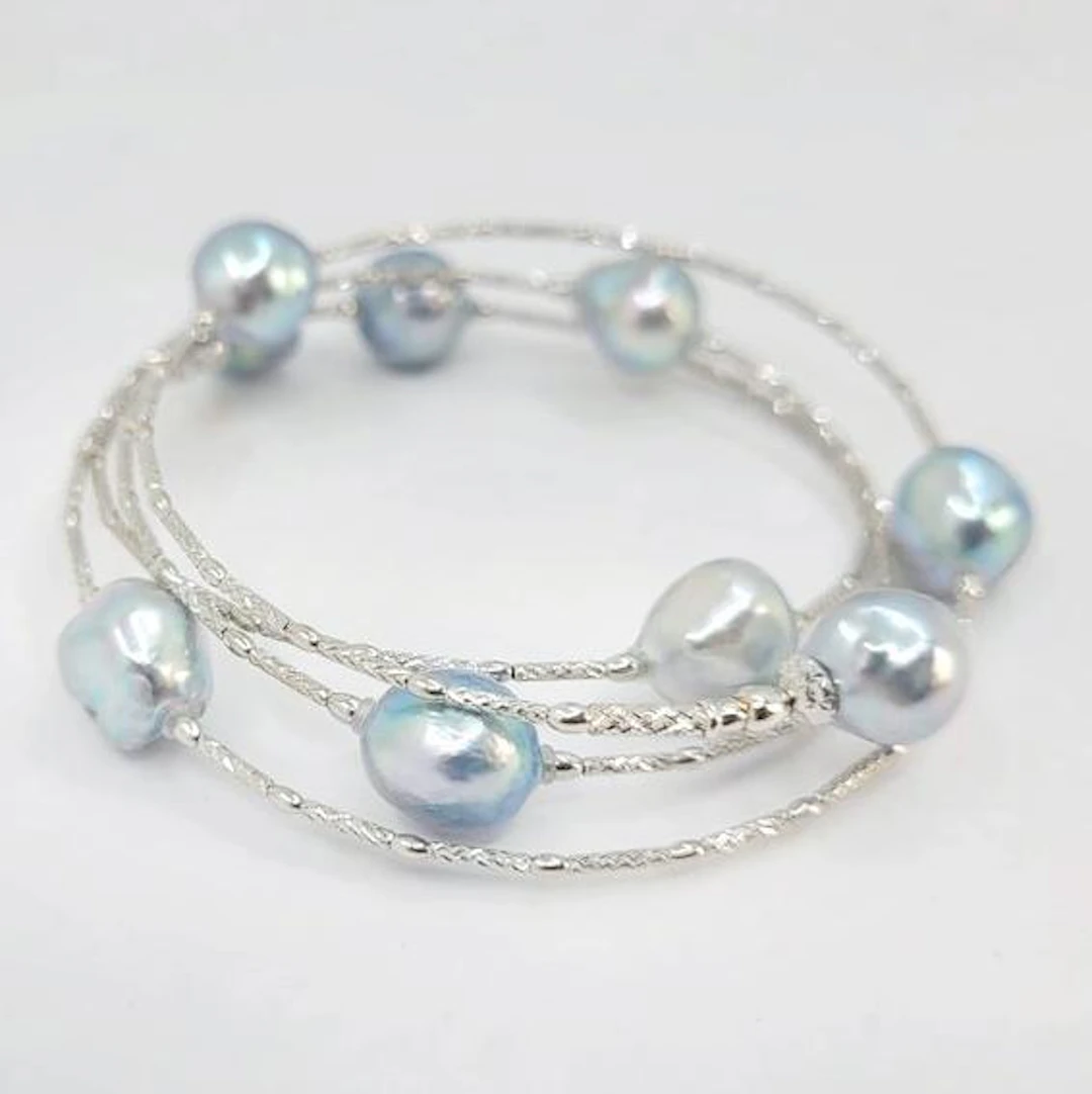 Silvery Akoya Pearl Wrap Bracelet