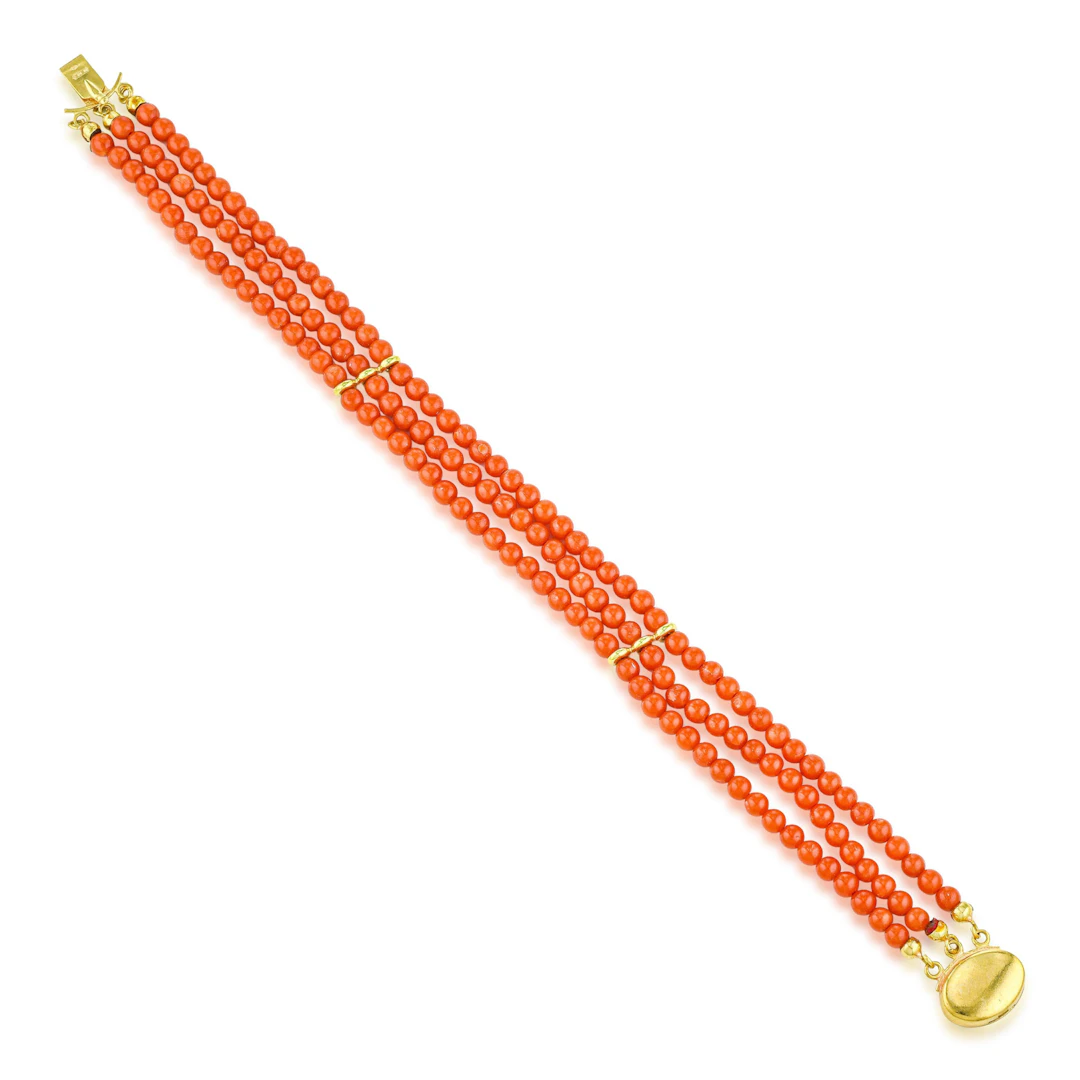 Coral Bead Three-Strand Bracelet