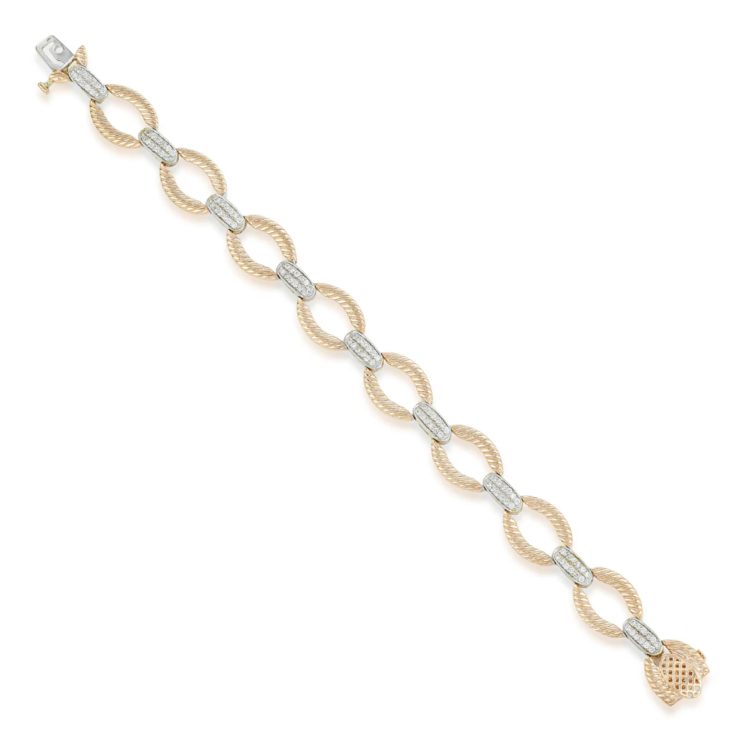 Rose Gold Oval Cable Link Diamond Bracelet