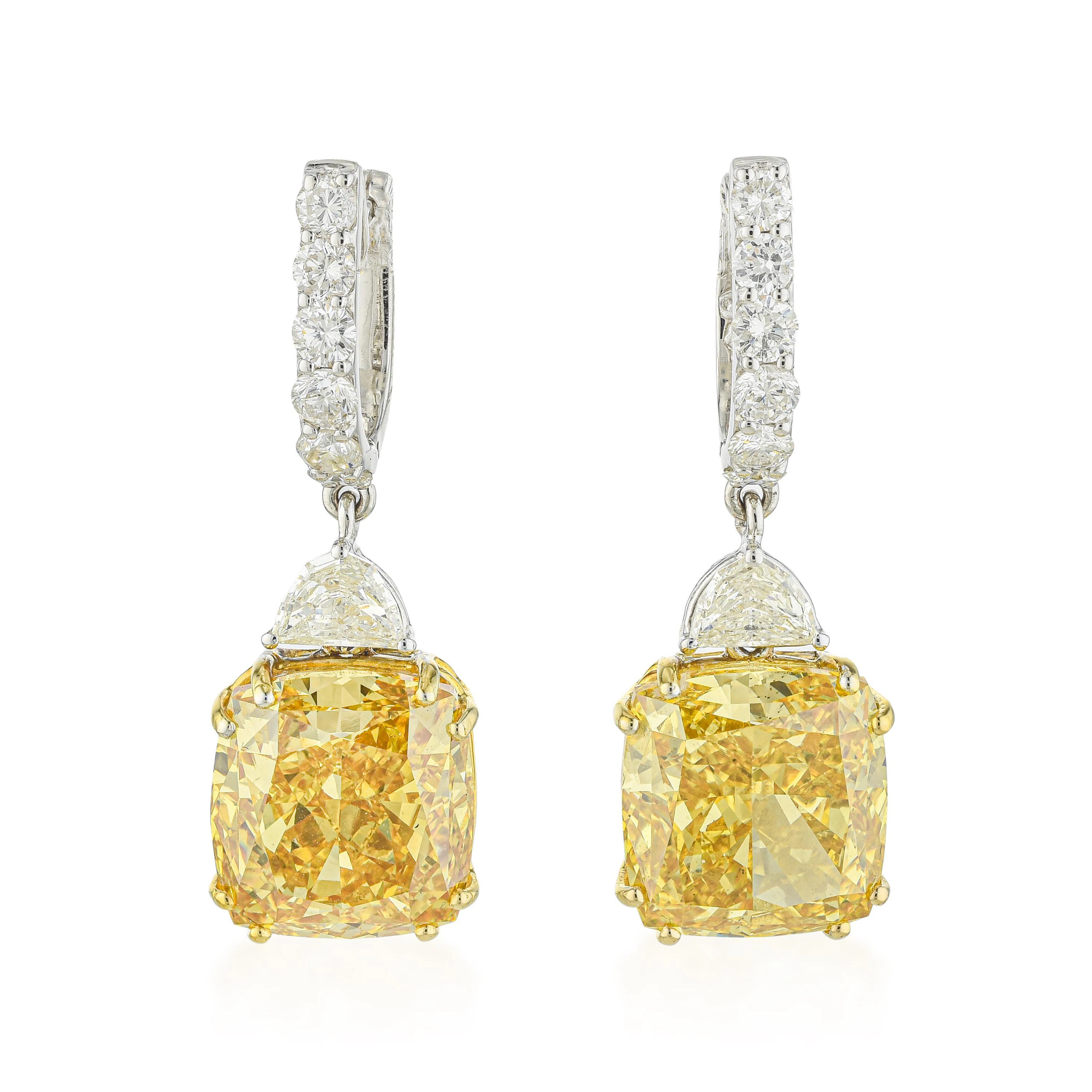 Lab-Grown Fancy Intense Yellow Diamond Earrings, 20.39 CTW