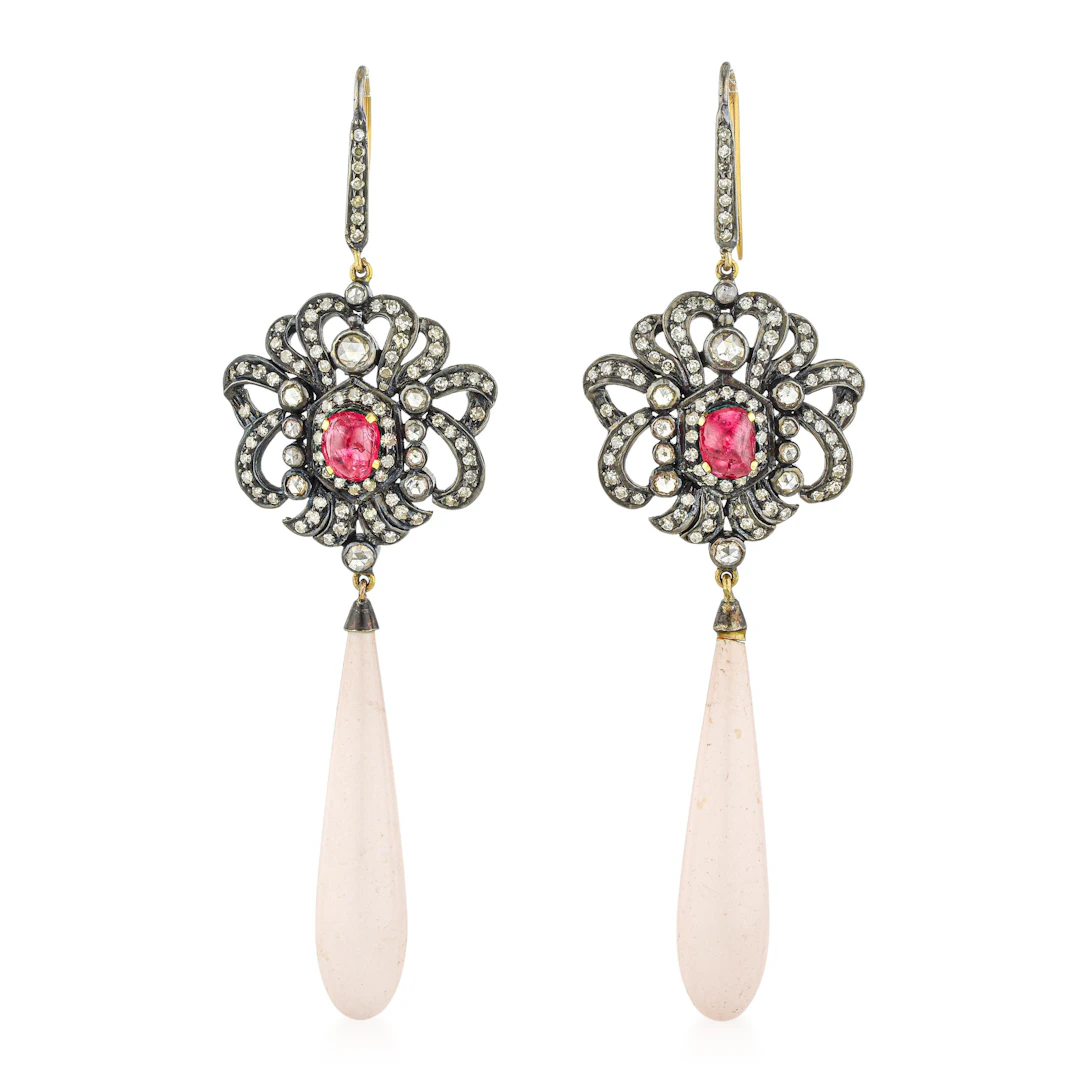 Coral and Single Diamond Drop Earrings - No Reserve Lot