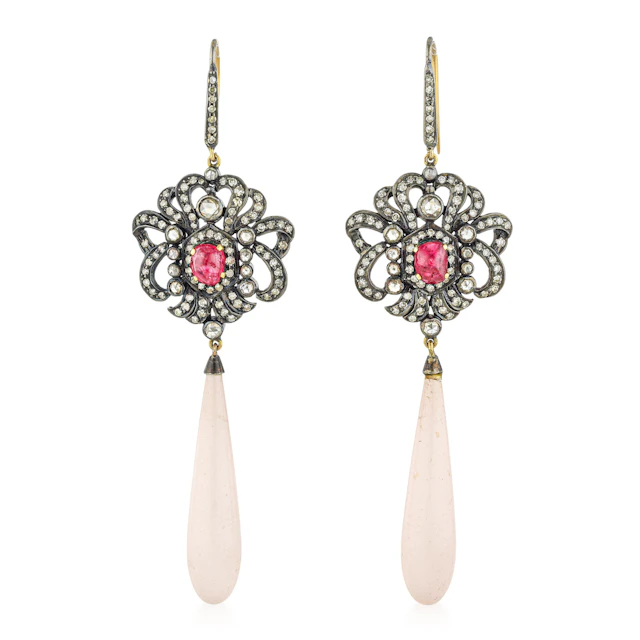 Coral and Single Diamond Drop Earrings - No Reserve Lot