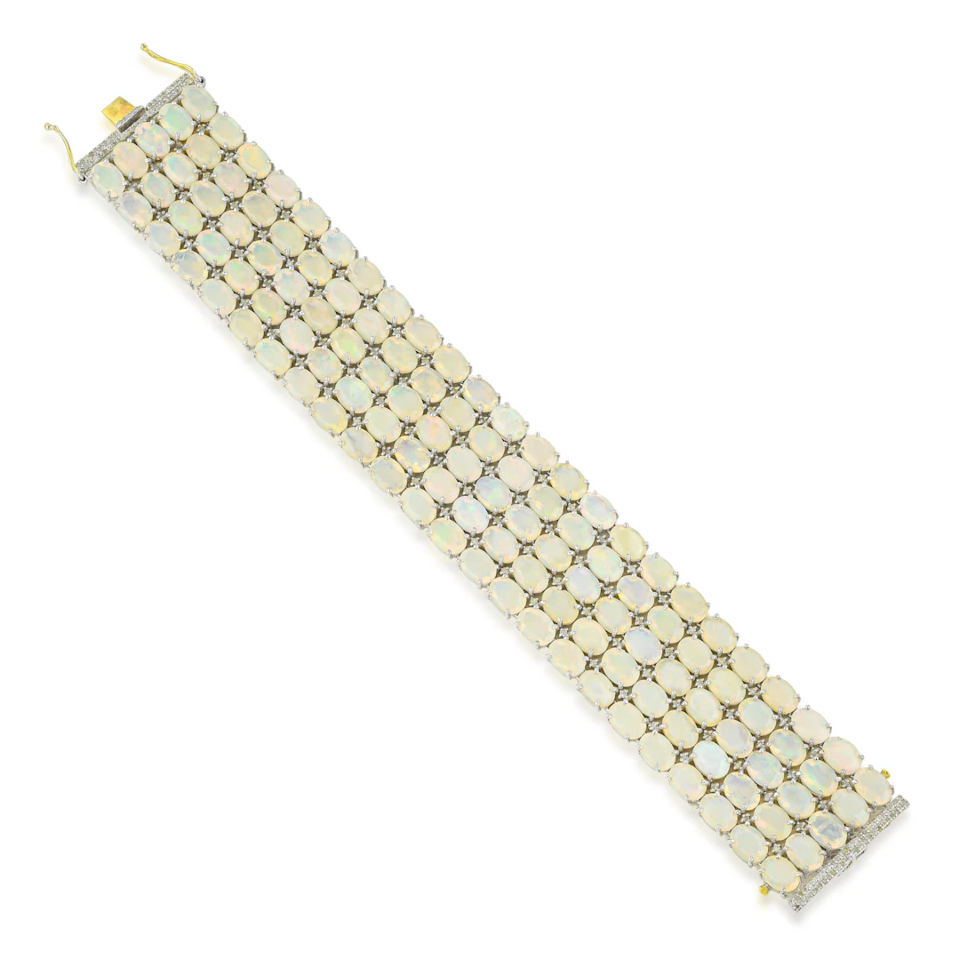 Opal and Diamond Wide Bracelet