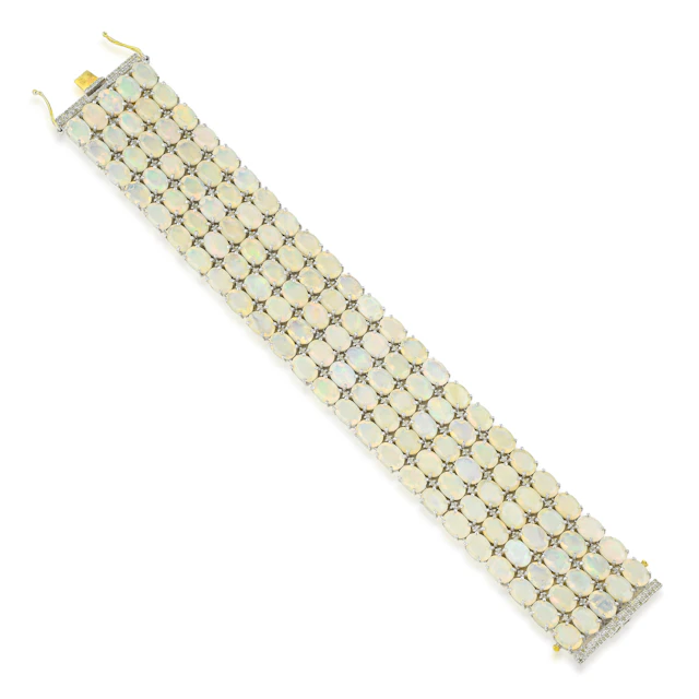 Opal and Diamond Wide Bracelet