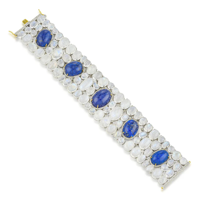 Moonstone Lapis Lazuli and Diamond Bracelet