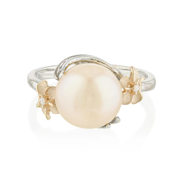 Pearl and Diamond Flower Ring