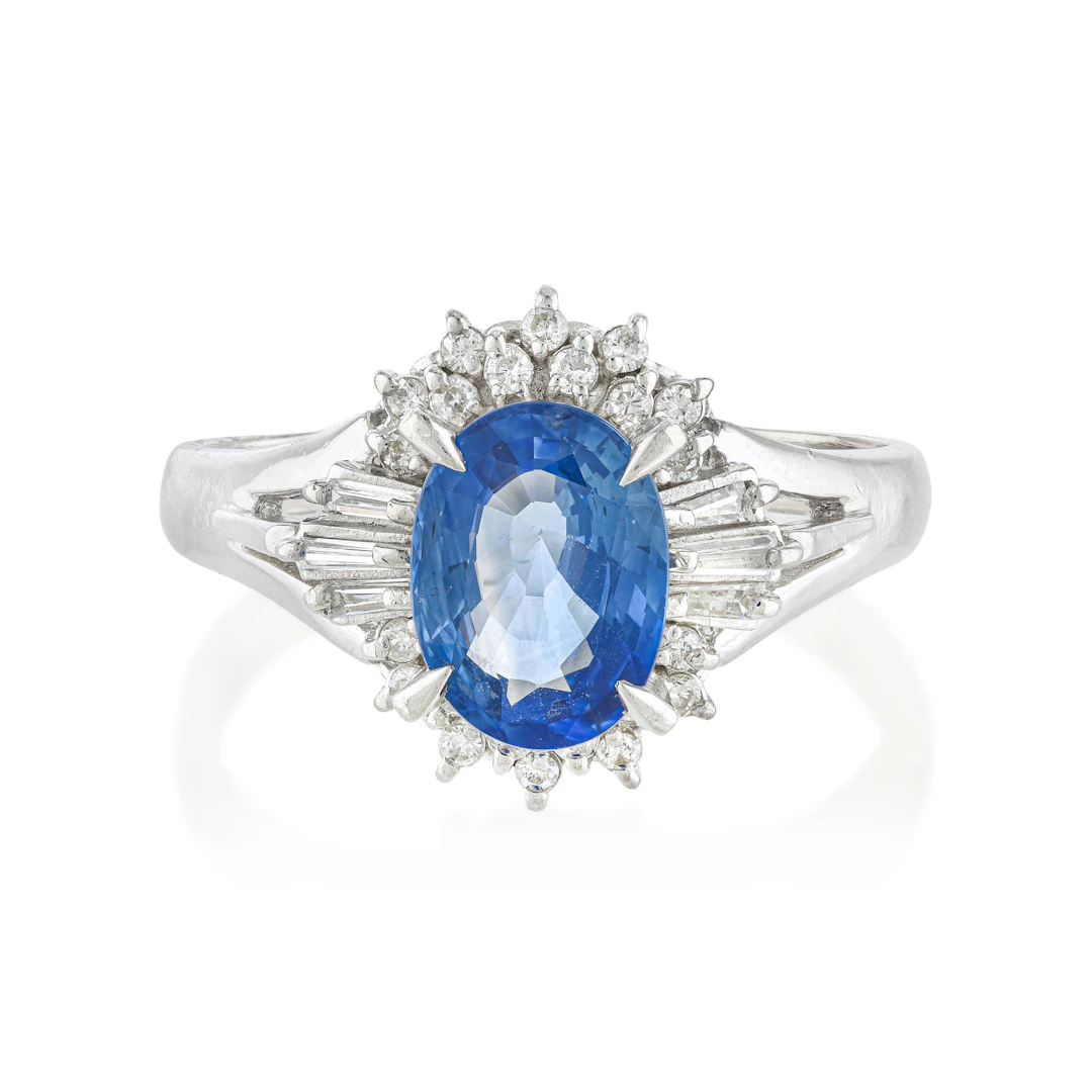 Sapphire and Diamond Cluster Ring