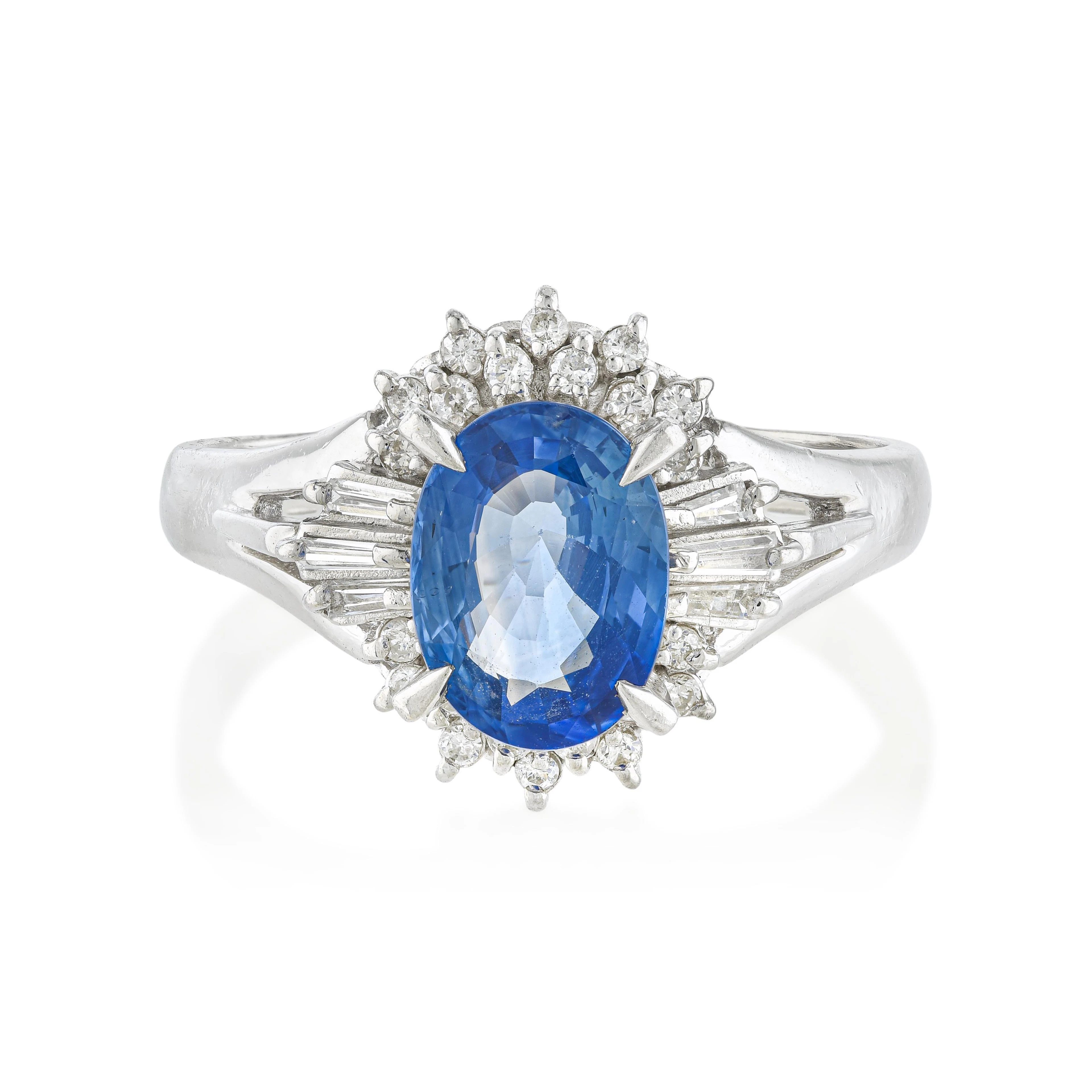Sapphire and Diamond Cluster Ring