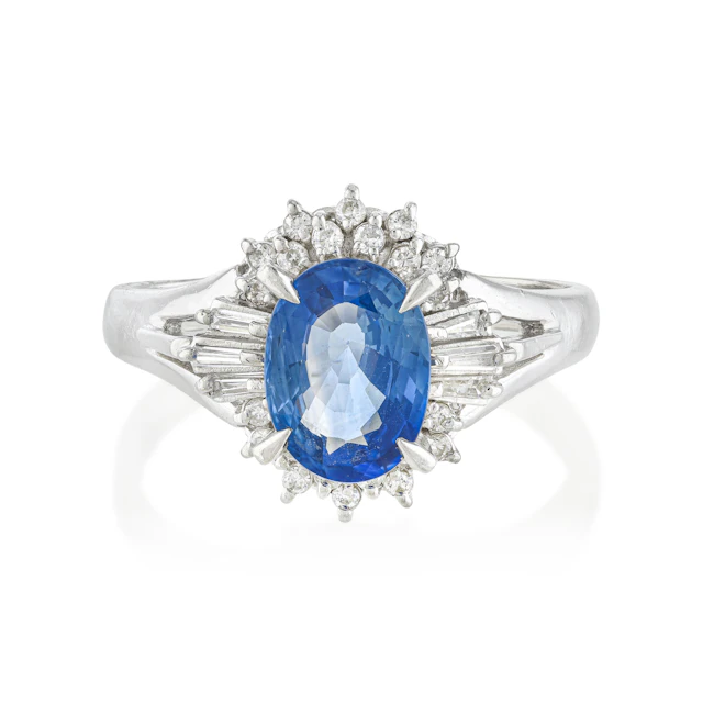 Sapphire and Diamond Cluster Ring