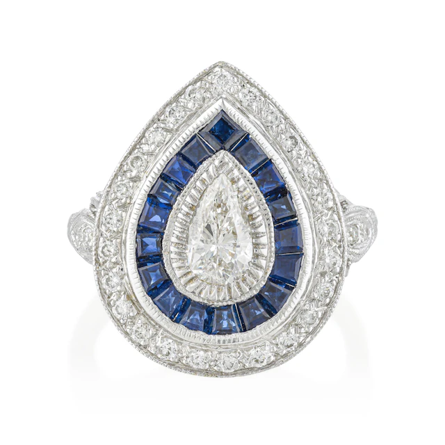 Diamond and Blue Sapphire Halo Ring