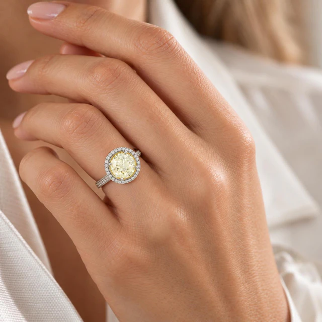 Fancy Light Yellow Diamond Halo Ring