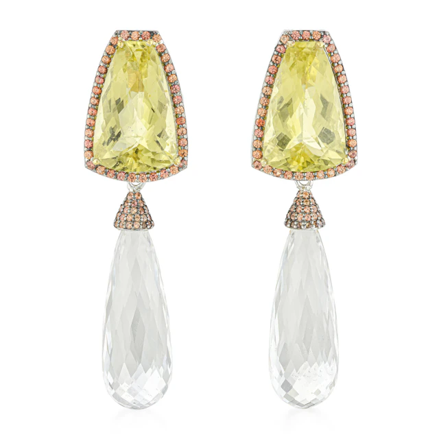 Lemon Quartz Rock Crystal and Sapphire Earrings