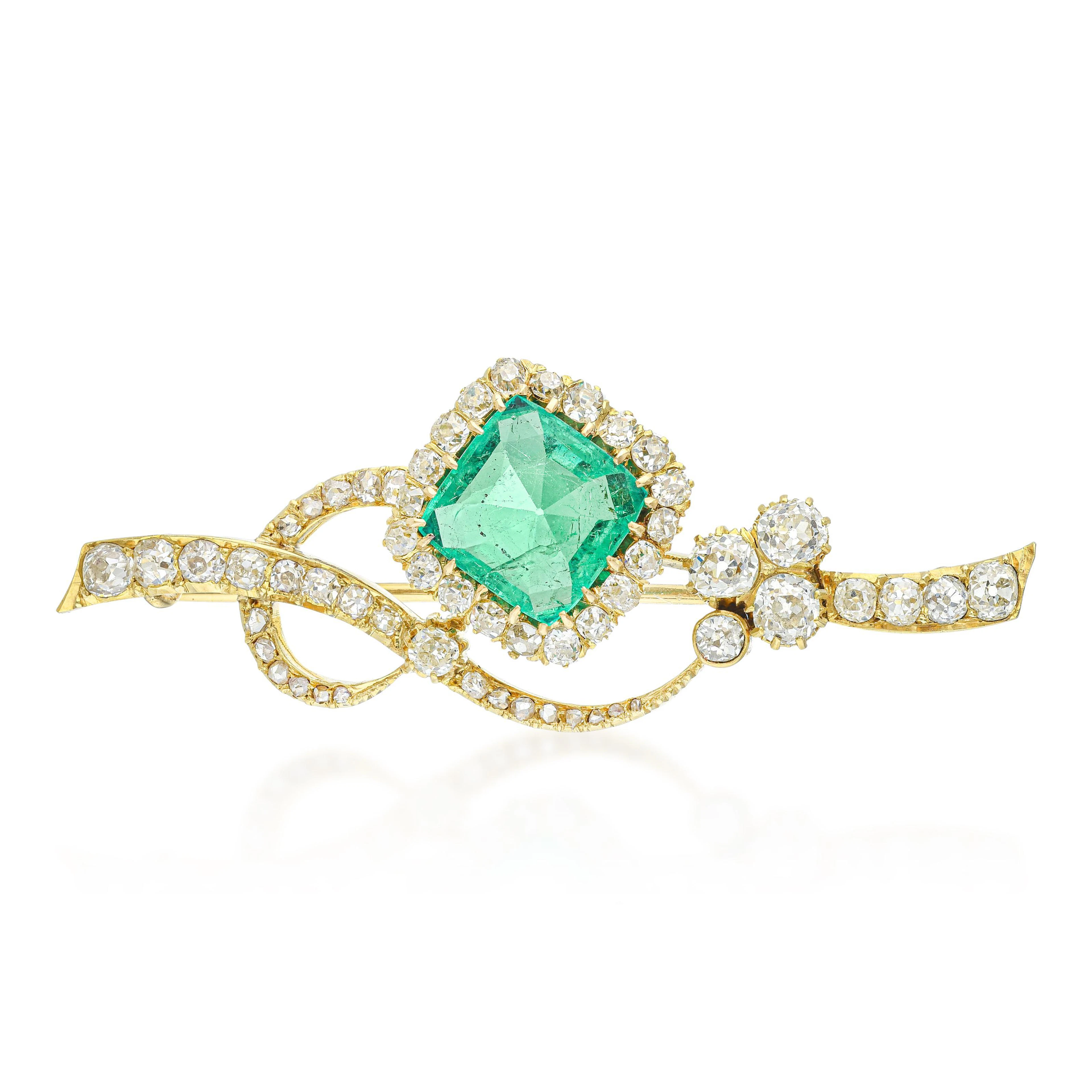 Victorian 4.09-Carat Colombian Emerald Brooch, AGL Certified