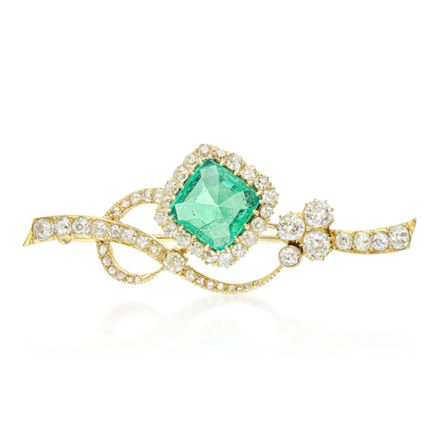 Victorian 4.09-Carat Colombian Emerald Brooch, AGL Certified