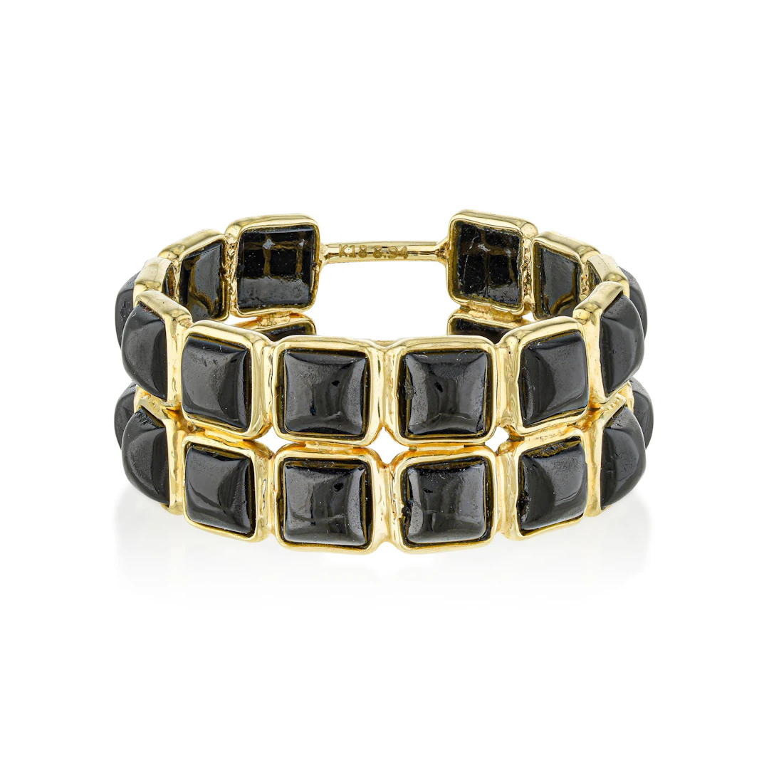 Black Spinel Cushion Double Stack Band Ring