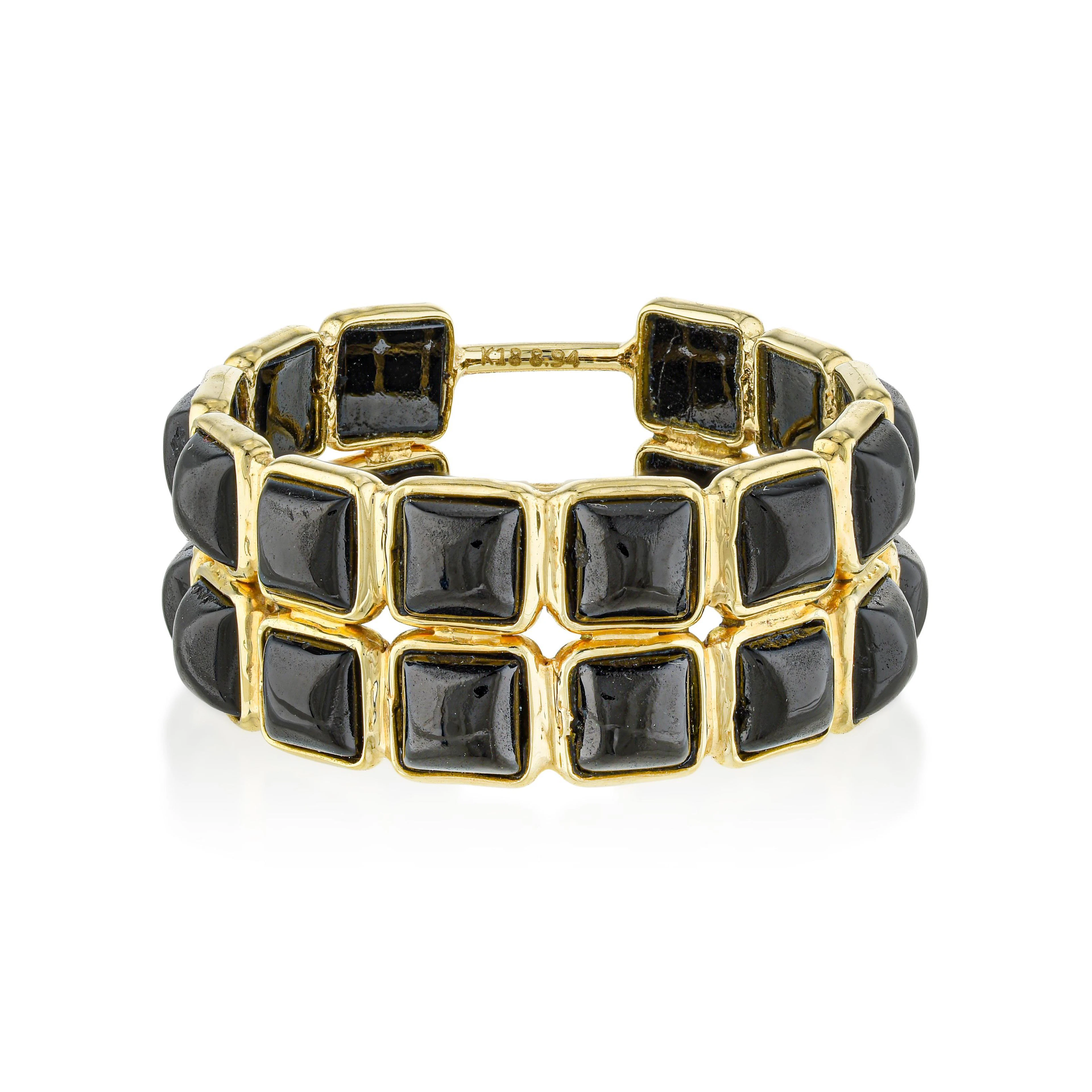 Black Spinel Cushion Double Stack Band Ring