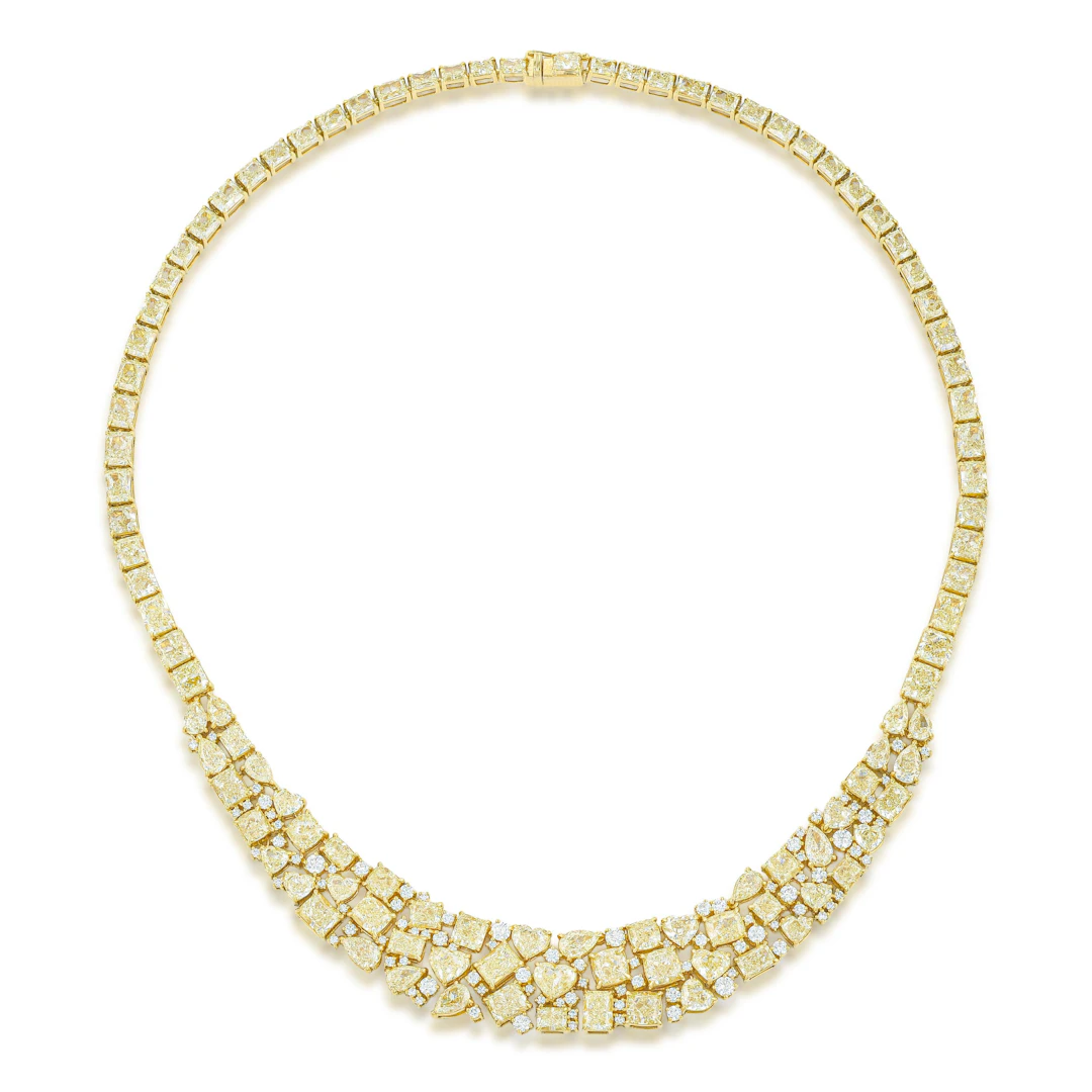 Fancy Yellow Diamond Cluster Necklace