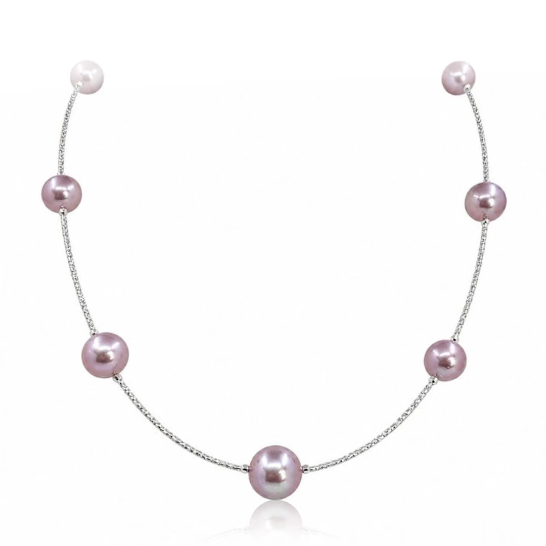 Purple Edison Pearl Station Necklace