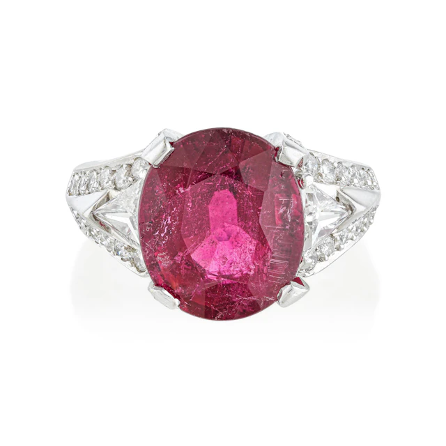 Natural Rubellite and Diamond Ring