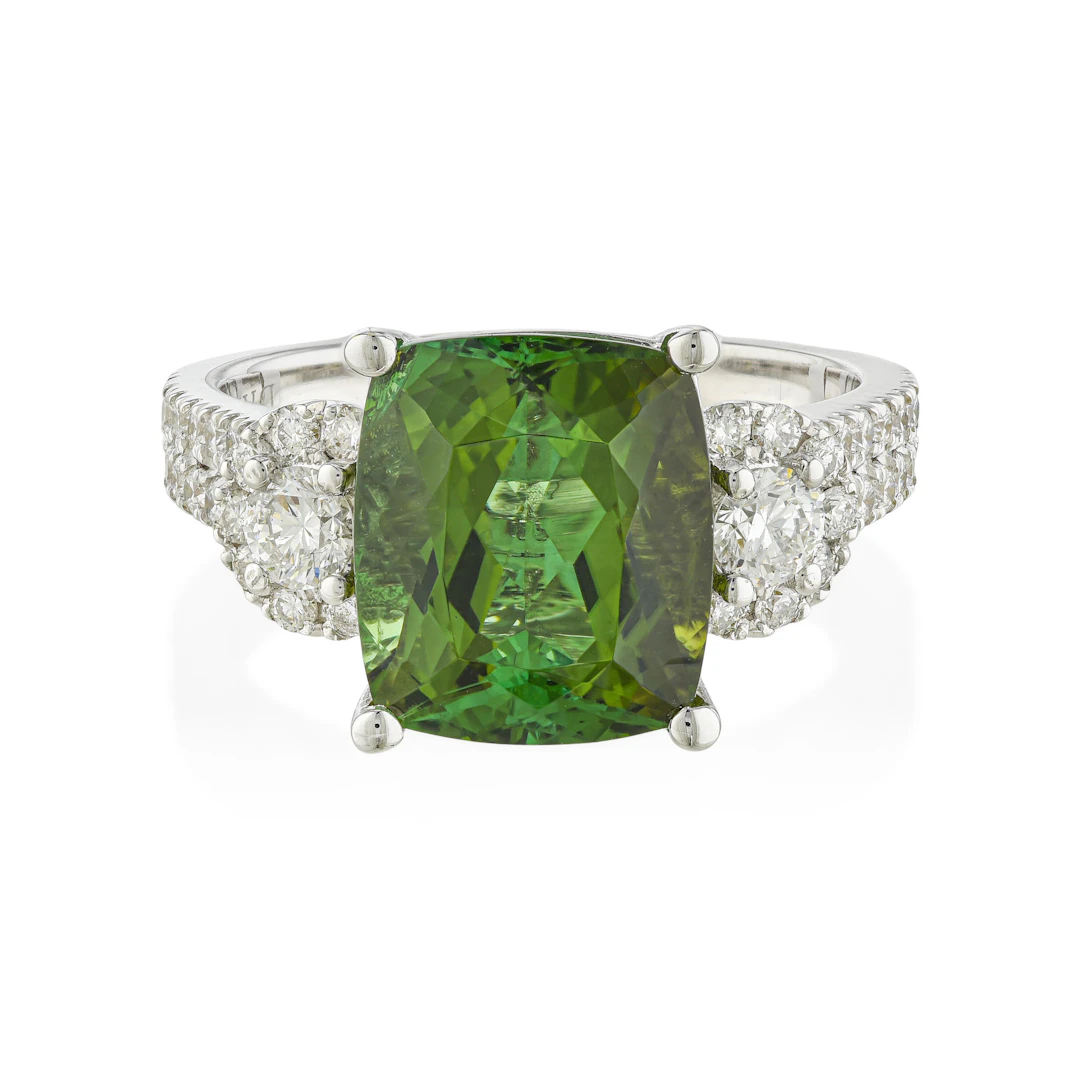 Green Tourmaline and Diamond Wrap Ring