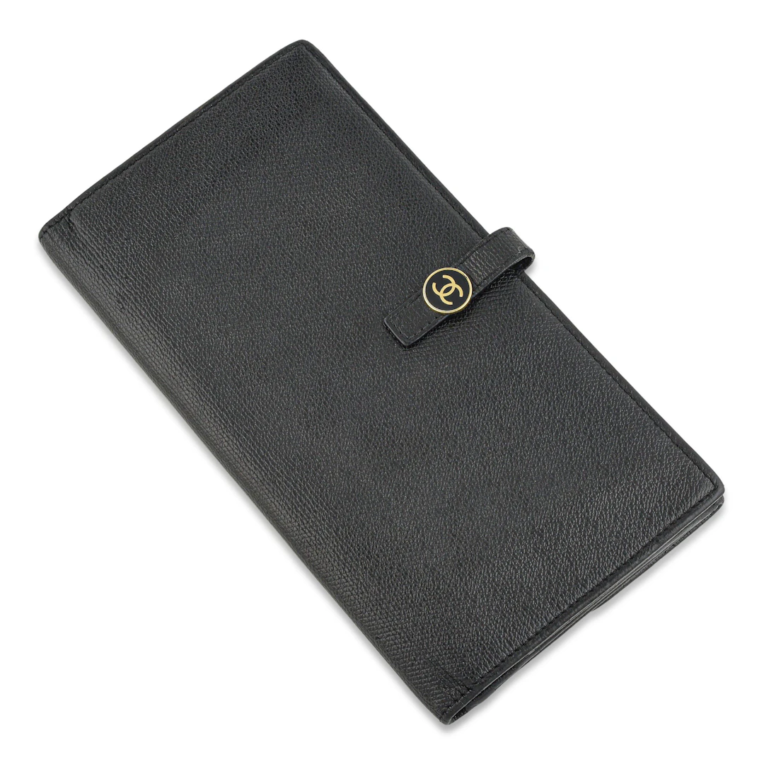 Chanel CC Button Long Wallet - Black Grained Leather