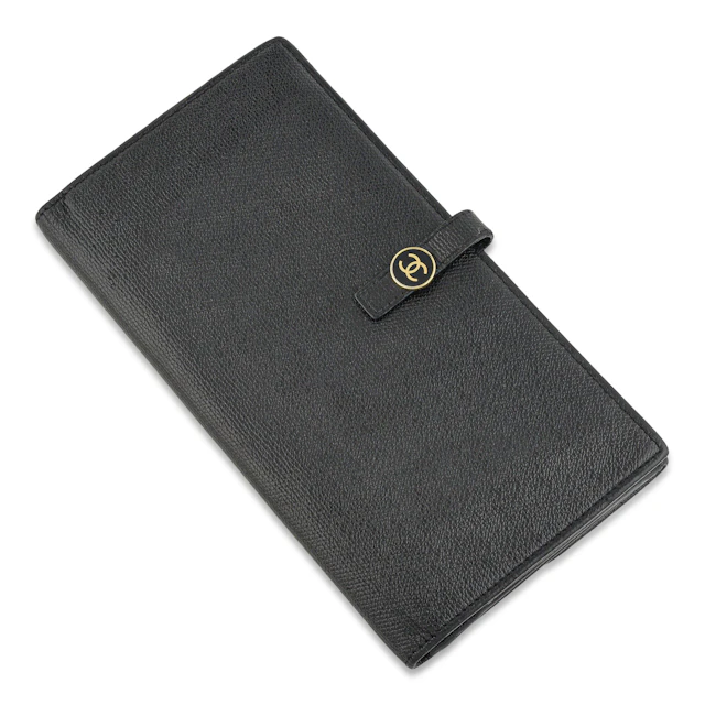 Chanel CC Button Long Wallet - Black Grained Leather