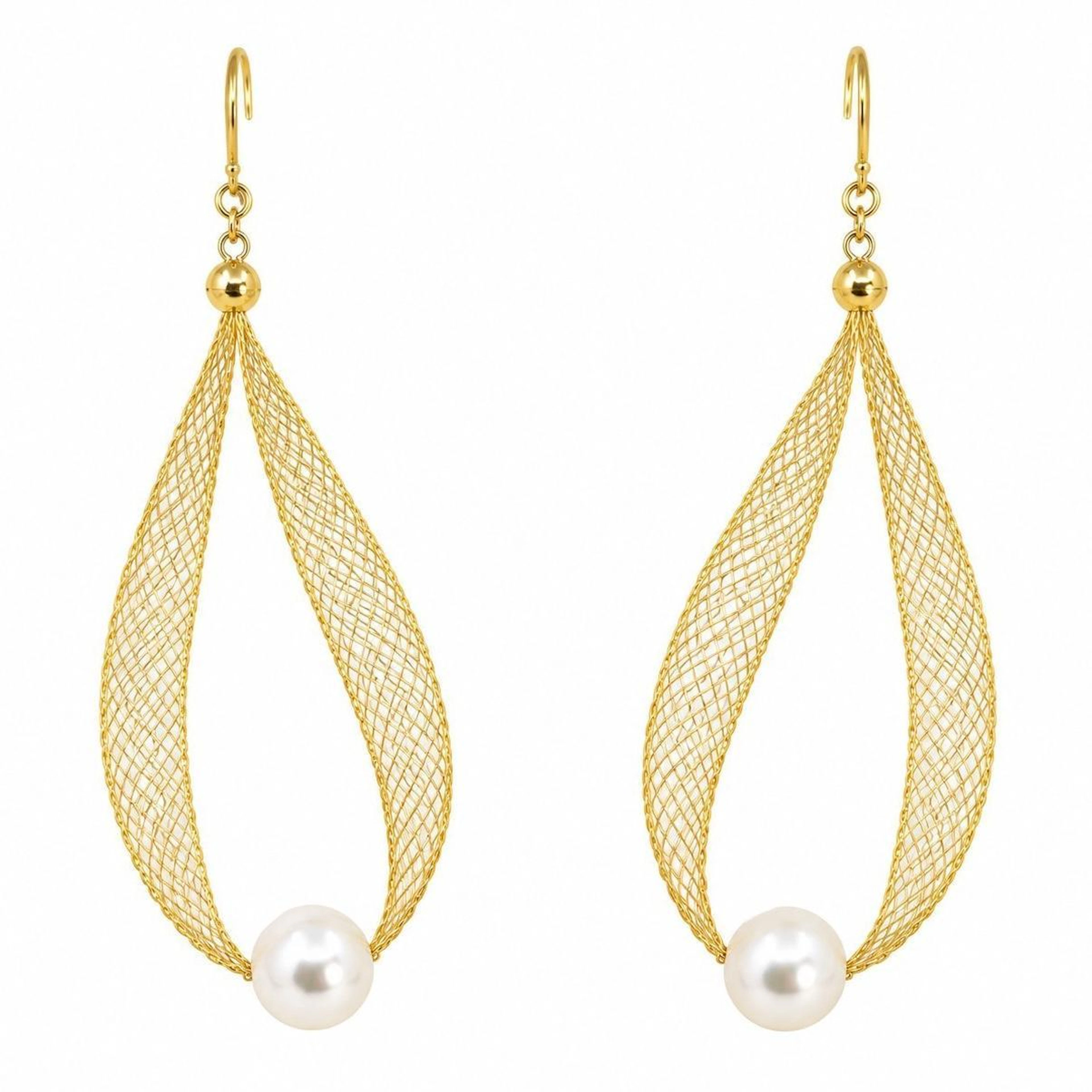 White Akoya Pearl Mesh Drop Earrings