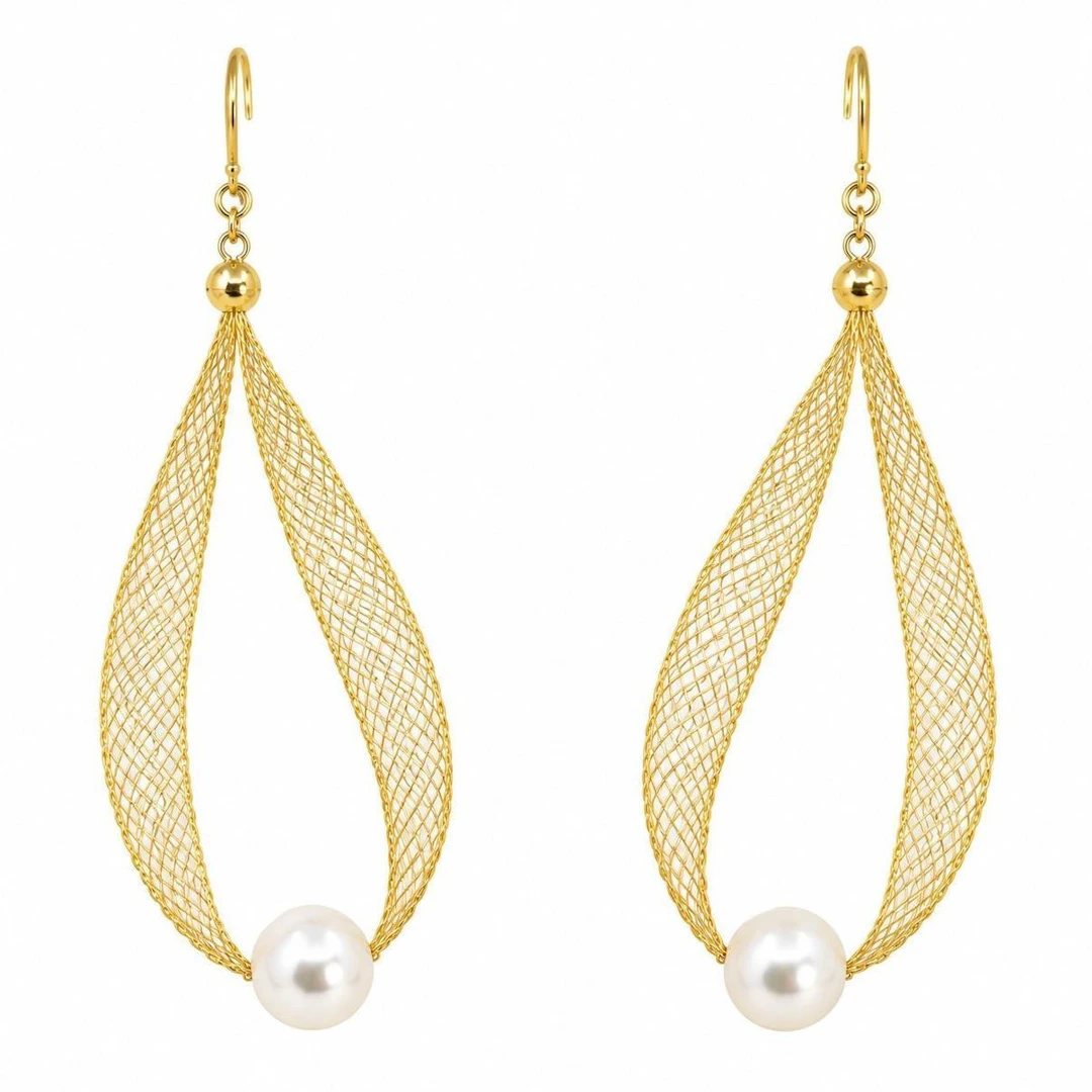 White Akoya Pearl Mesh Drop Earrings