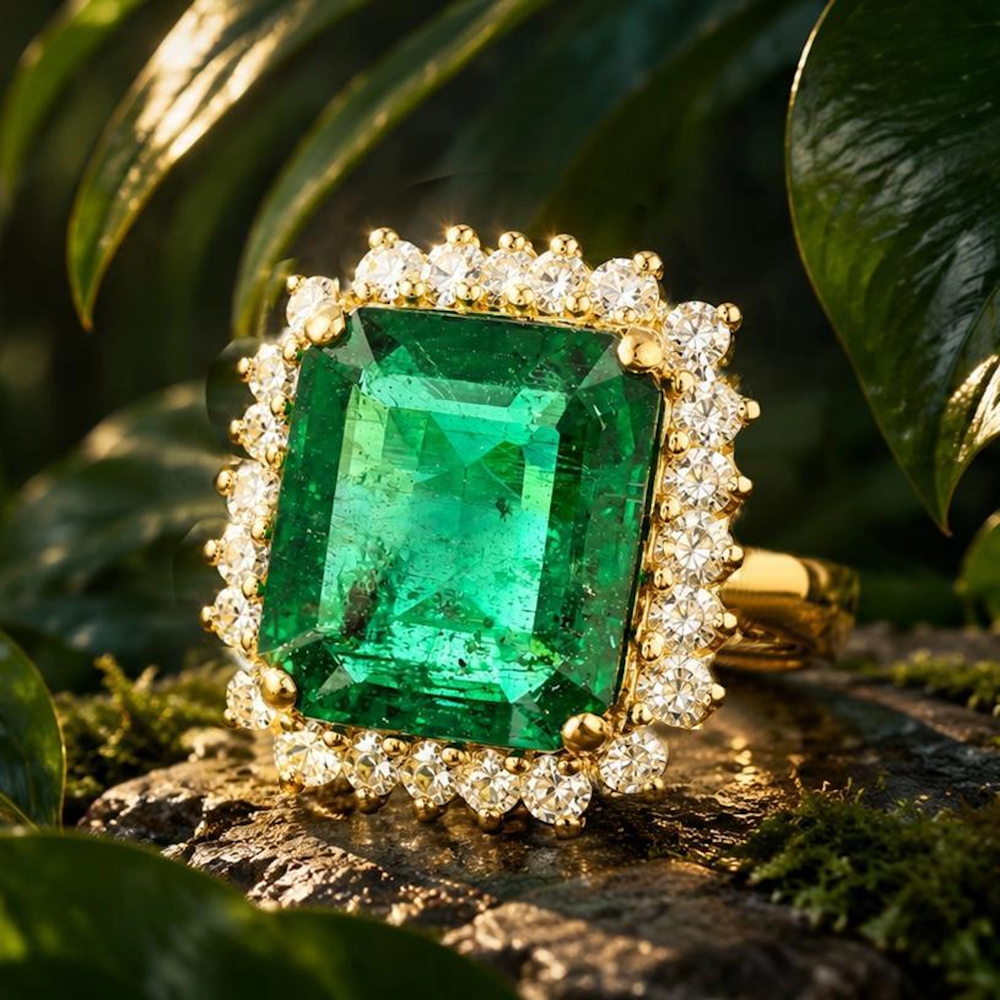 Zambian Emerald and Diamond Ring, GIA Certified