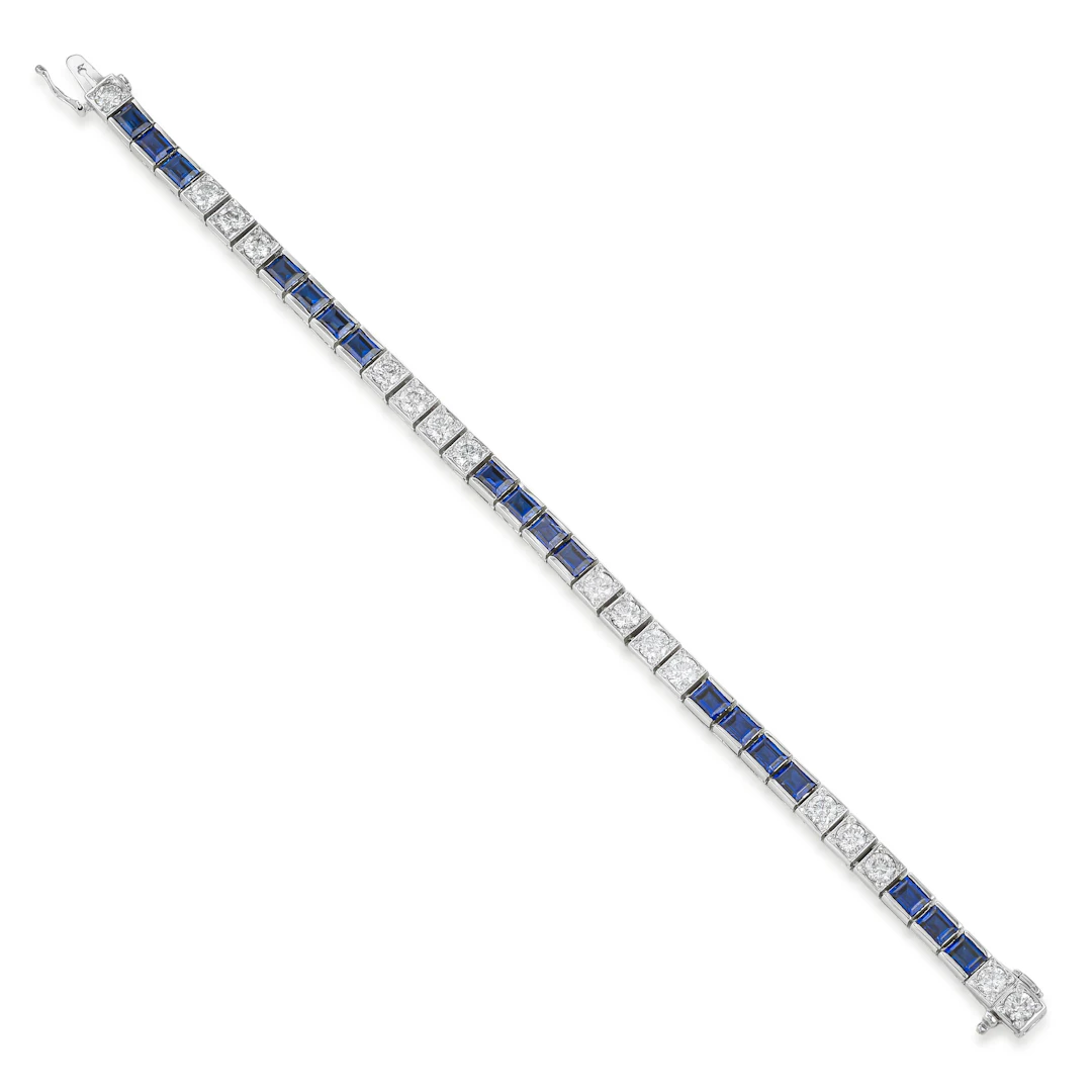 Synthetic Sapphire and Diamond Bracelet