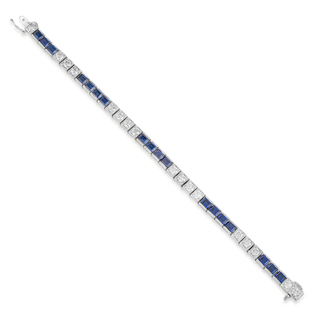 Synthetic Sapphire and Diamond Bracelet