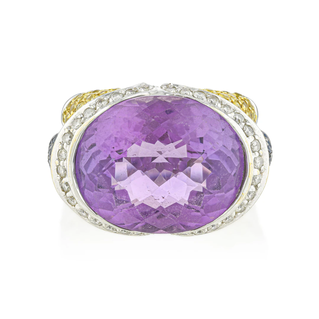 Amethyst, Sapphire, and Diamond Cocktail Ring