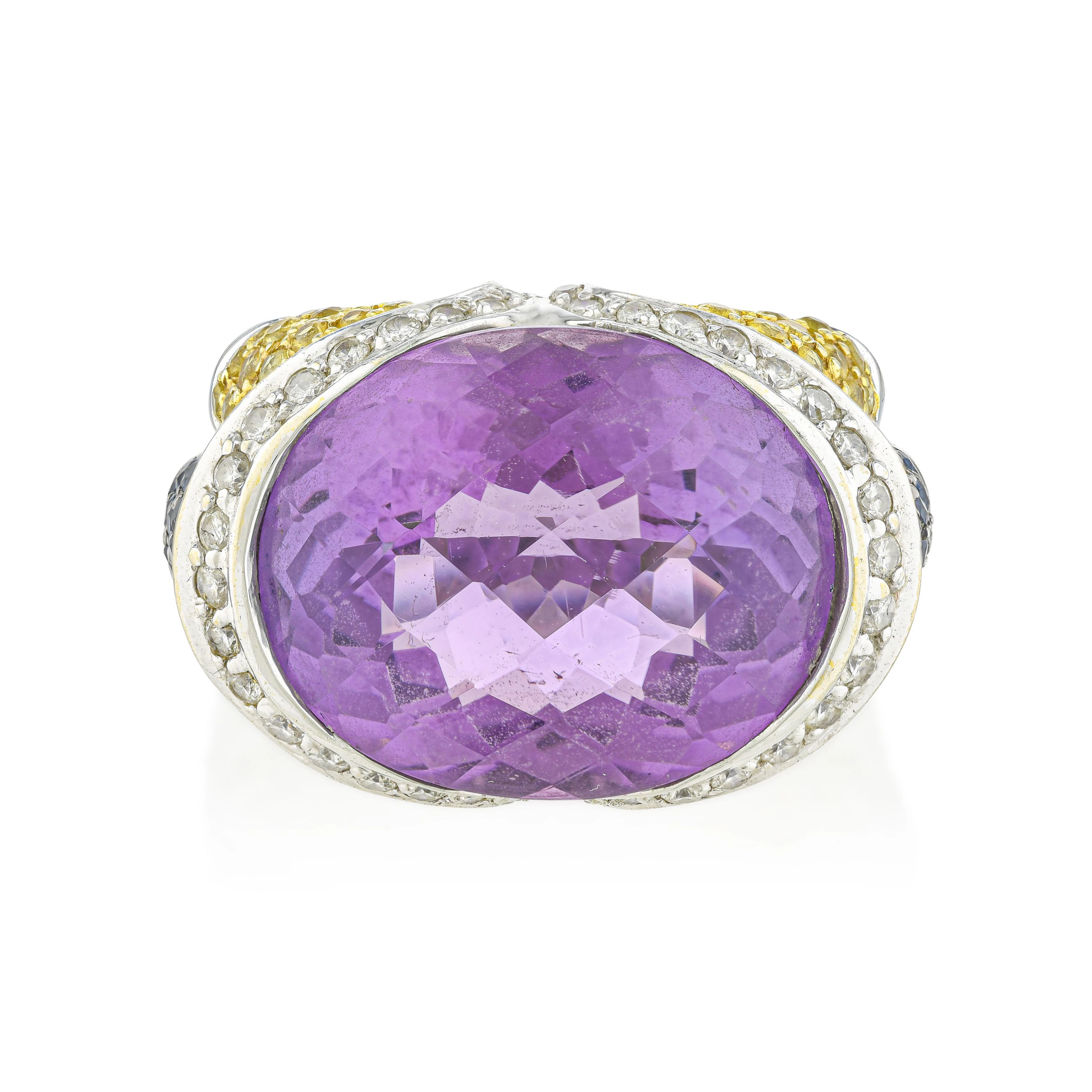 Amethyst, Sapphire, and Diamond Cocktail Ring