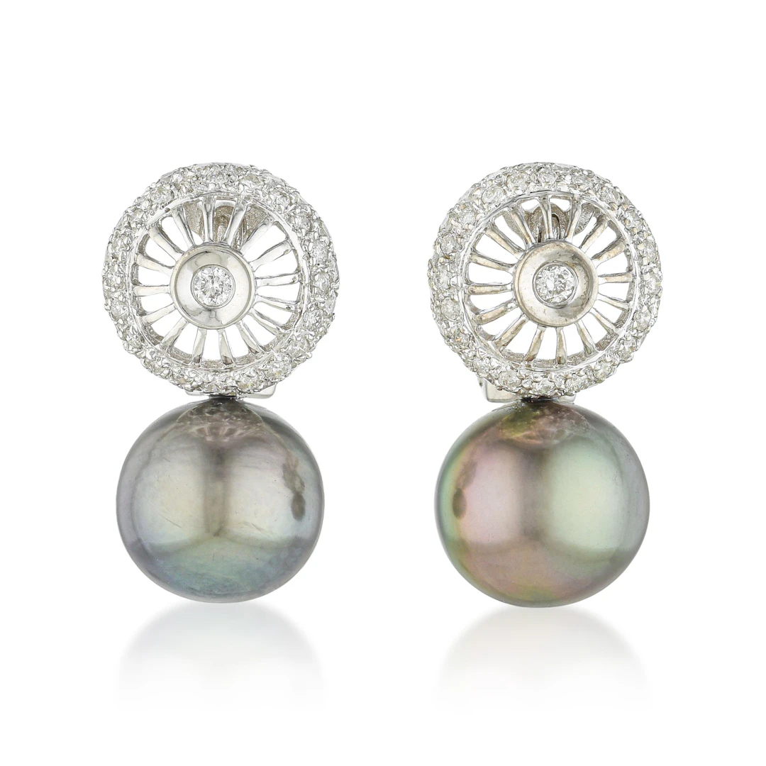 Black Pearl and Diamond Earrings