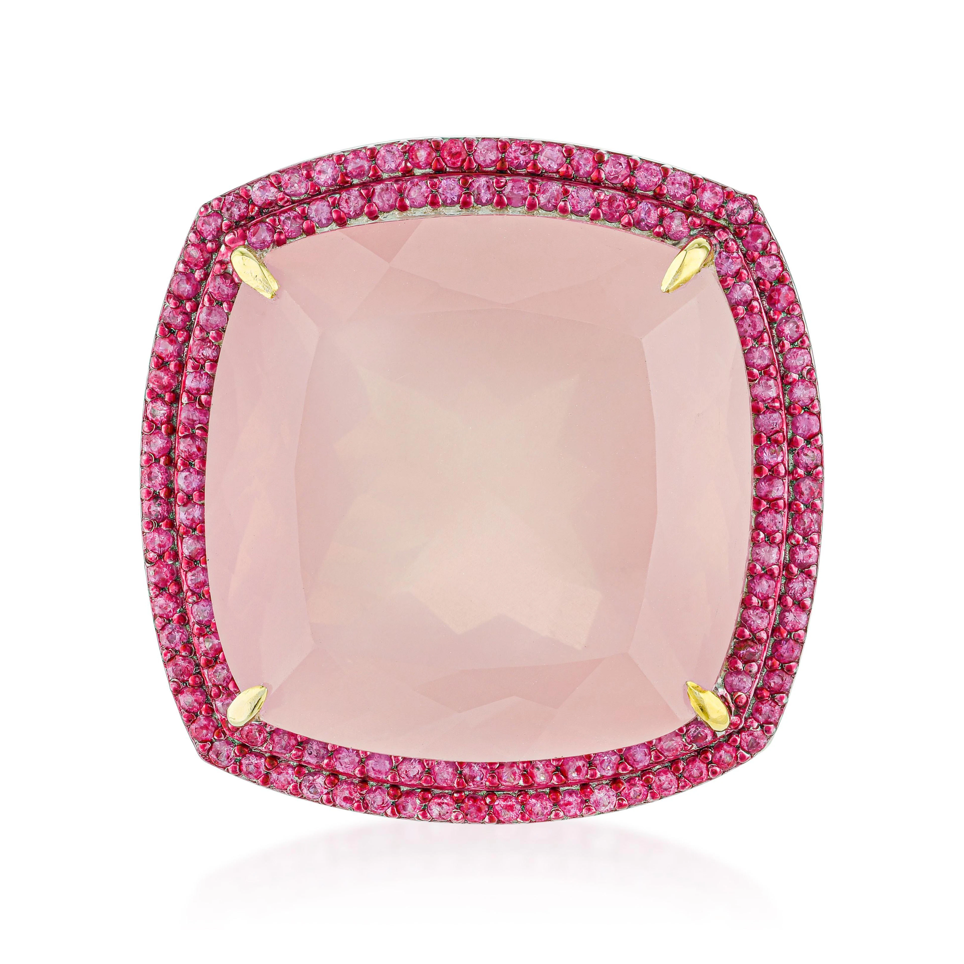 Rose Quartz Pink Sapphire and Diamond Ring