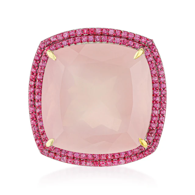 Rose Quartz Pink Sapphire and Diamond Ring