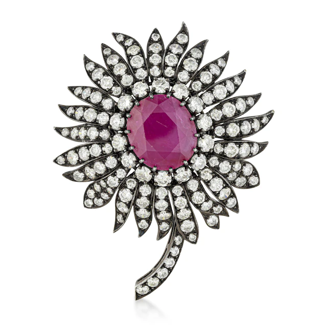 Ruby and Diamond Convertible Flower Pin