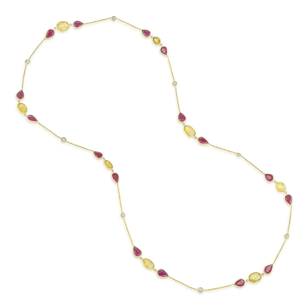 Ruby Yellow Sapphire and Diamond Chain Necklace