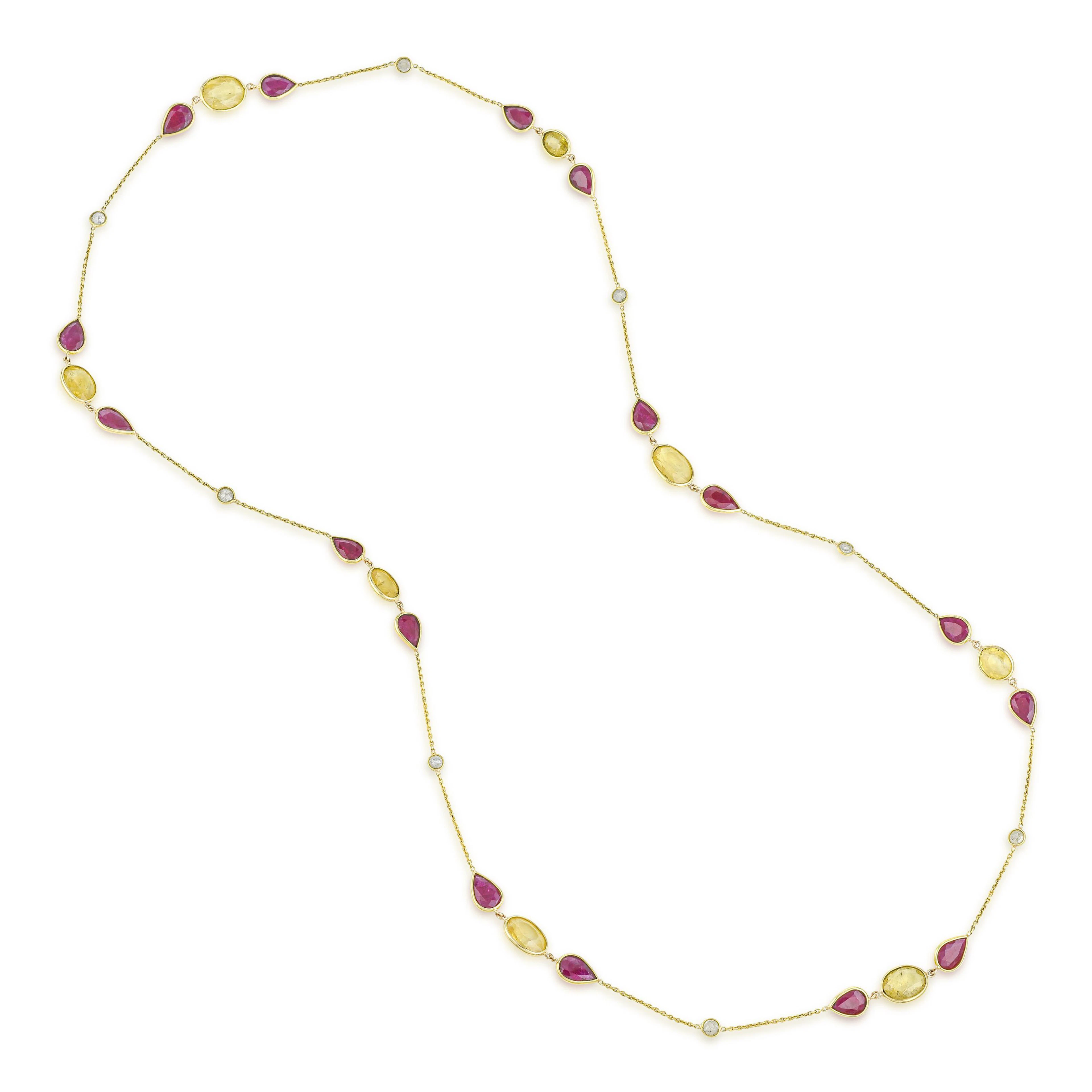 Ruby Yellow Sapphire and Diamond Chain Necklace