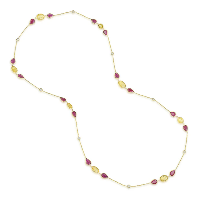 Ruby Yellow Sapphire and Diamond Chain Necklace