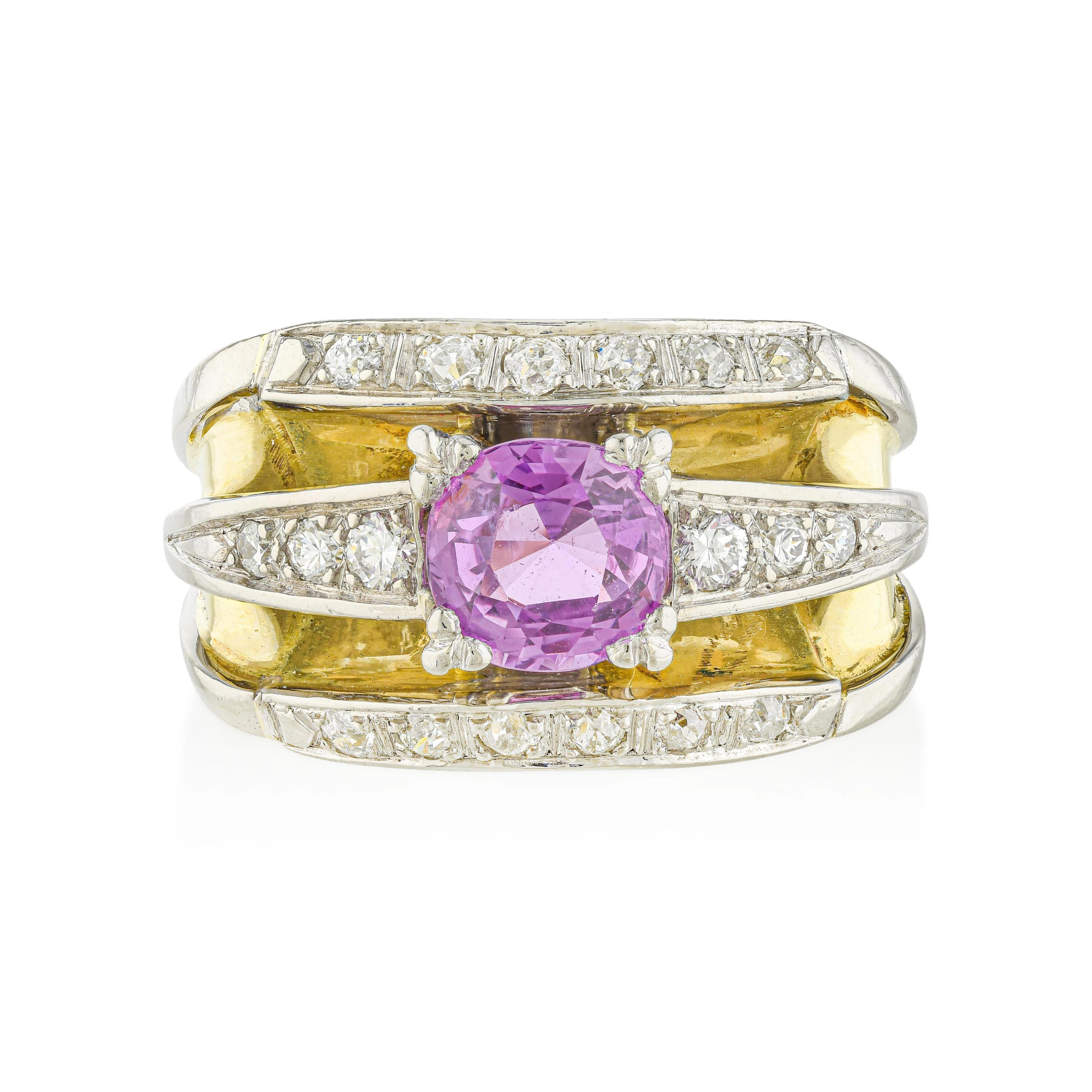 Pink Sapphire and Diamond Ring