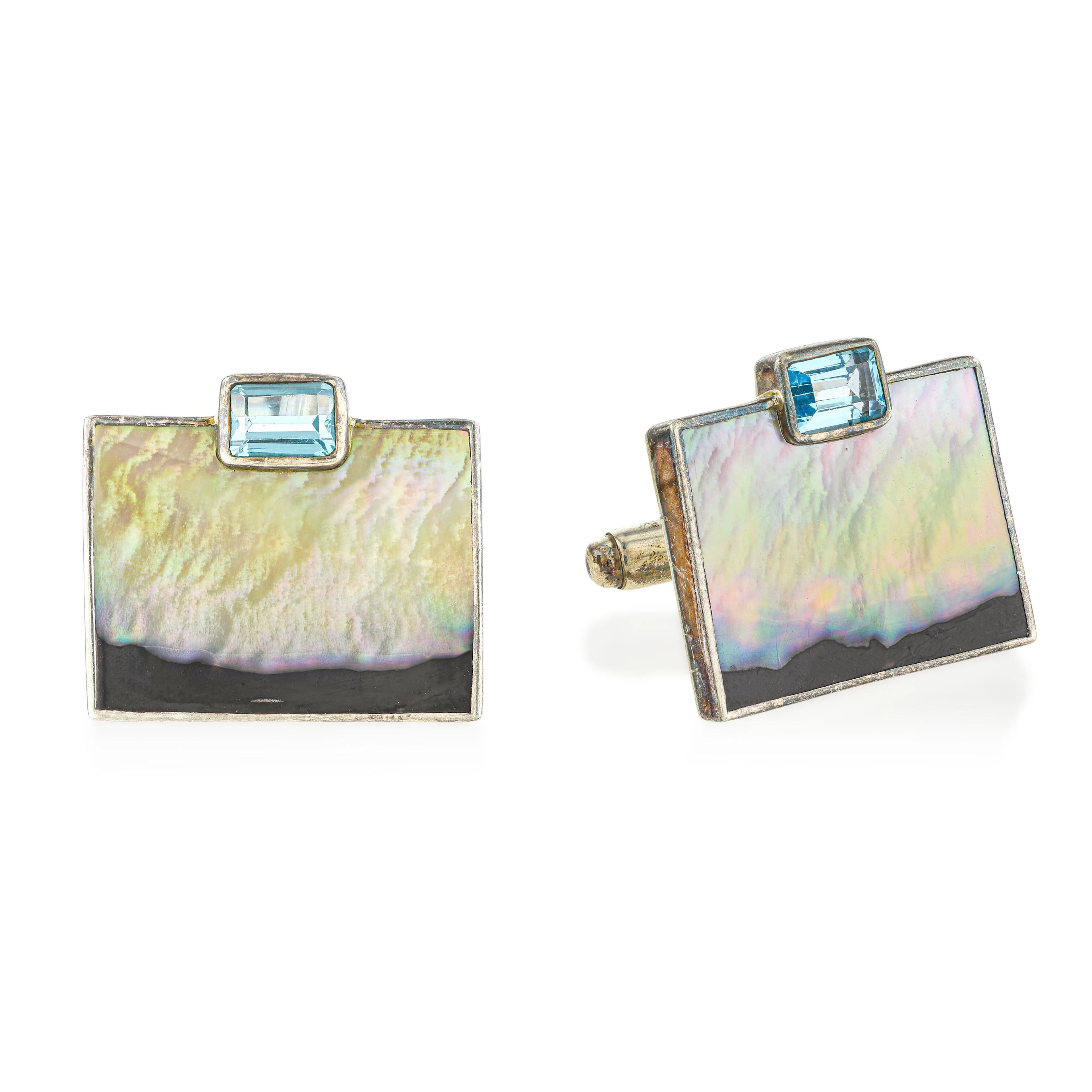 Mother of Pearl and Blue Topaz Cufflinks - No Reserve Lot